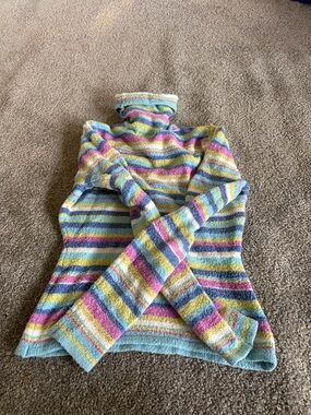 Route 66 Pastel Striped Turtleneck Sweater - Blue, Pink, Yellow